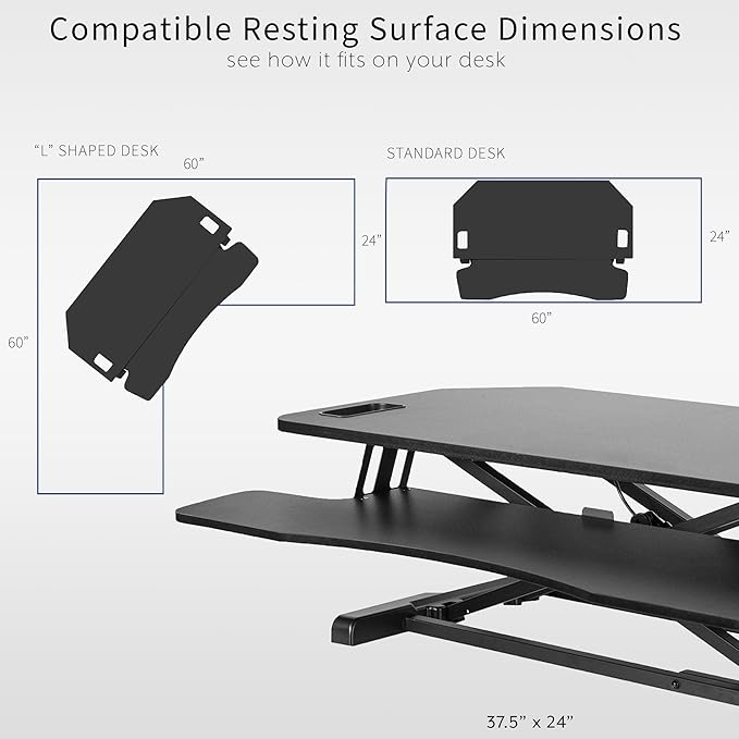 VIVO Extra Wide 38 inch Corner Desk Converter, K Series, Height Adjustable Sit to Stand Riser, Dual Monitor and Laptop Workstation with Wide Keyboard Tray, Black, DESK-V000KL