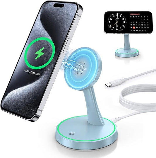 Magnetic Wireless Charger Stand 15W Fast Magnetic Charger for iPhone 17 /17 pro/ 17 Air/ 17 pro max 16/15/14/13/12 Series Magnet Wireless Charging Station/Pad with Sleep-Friendly Light for AirPods