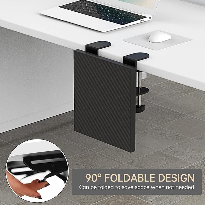 Ergonomics Desk Extender Tray, 9.5x9.1" Punch-Free Clamp on, Foldable Keyboard Drawer Tray, Table Mount Arm Wrist Rest Shelf, Computer Elbow Arm Support