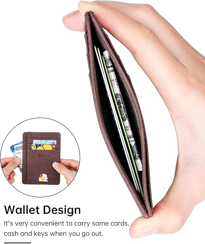 Teskyer Slim Wallet for Men, Minimalist Front Pocket RFID Blocking Leather Wallet Credit Card Holder for Men & Women
