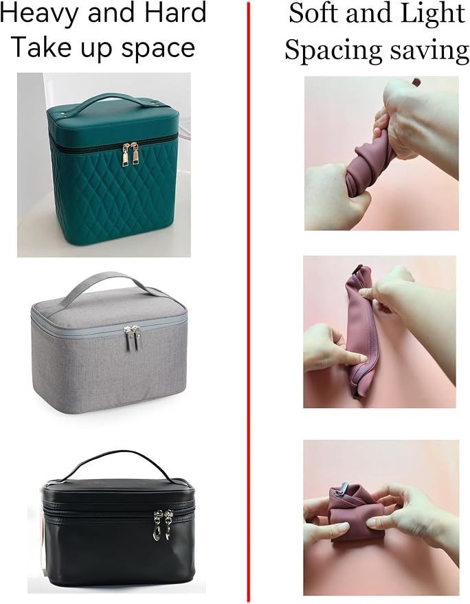 Foldable Silicone Makeup Bag Large Capacity and Lightweight Toiletry Bag for Travel Waterproof Cosmetic Bag with Zipper for Women Girls (Crimson)