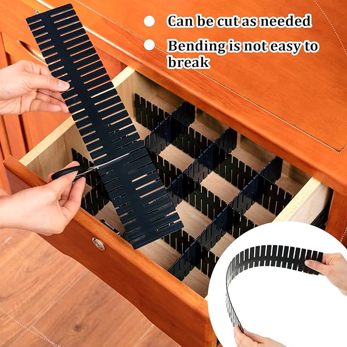 Vesici 80 Pcs Drawer Dividers Adjustable Plastic Organizer DIY Separators Storage Dividers for Socks, Underwear, Makeup, Tidy Kitchen, Bedroom, Dresser(Black)