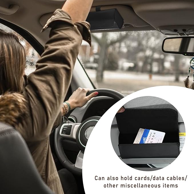 Augeny Sunglasses Holder for Car Sun Visor, Leather Auto Eyeglasses Storage Case with Hidden Magnetic Closure, Protective Glasses Organizer Box, Vehicle Visor Accessories for Woman Man (Black)