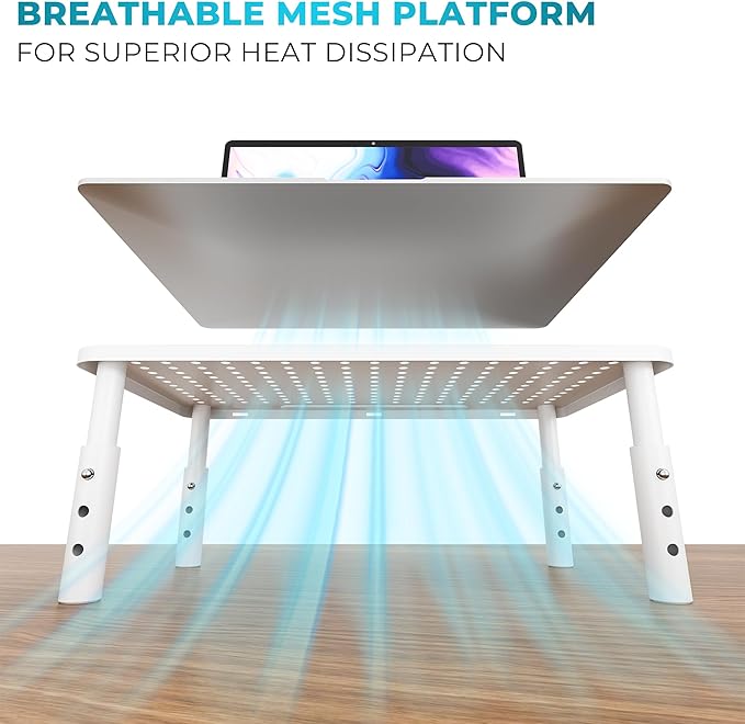 BONTEC Monitor Stand 2 Pack Height Adjustable Metal Riser with Pen Holder, White, 14.5??x 9.1?? Ergonomic Desktop Stand for Computer, Printer, Laptop, Adjustable Desk Riser with Cable Management