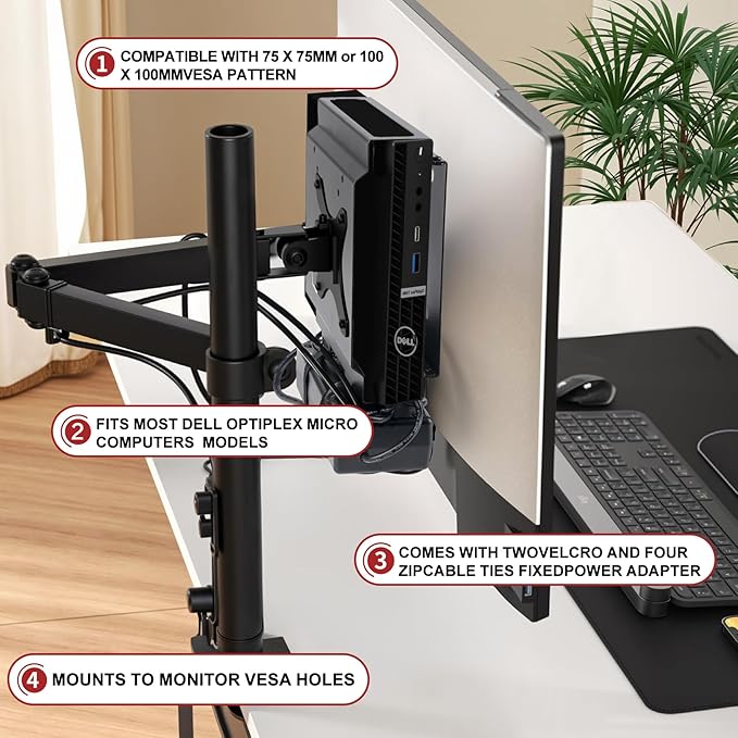 Dual VESA Mount for Dell OptiPlex Micro,Wall Dual VESA and Under Desk Mount Fits Dell Micro Pro,Plus MFF,Support VESA Dell Micro Mount for Monitor Arms and Wall Mounts with 75x75mm&100x100mm Mounting