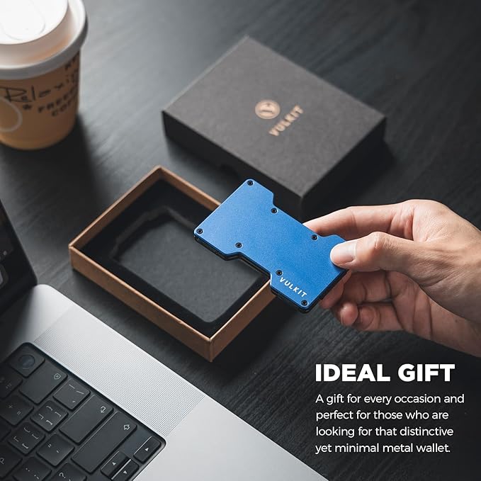 VULKIT Men's Metal Wallet with Money Clip Slim Credit Card Holder, Minimalist Business Card Case Front Pocket Wallet for Men(Blue)