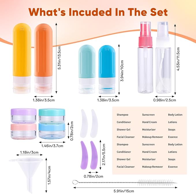 Landisun Travel Bottles for Toiletries 18Pack Travel Size Containers Toiletry Travel-Containers TSA Approved Leak Proof Colored