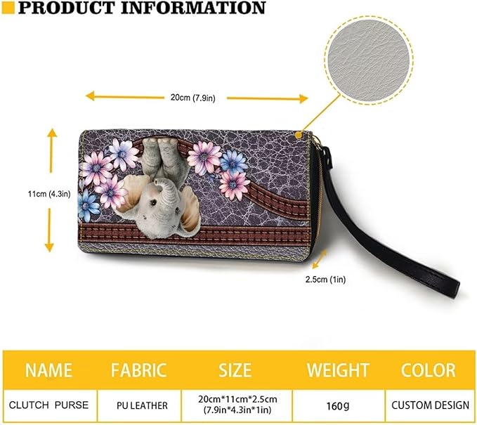 Bulopur Floral Elephant Wristlet Wallet for Women Large Capacity RFID Phone Holder Clutch Purse Long Wallet Credit Card Holder Coin Money Clip PU Leather Zip Around Clutch Wallets