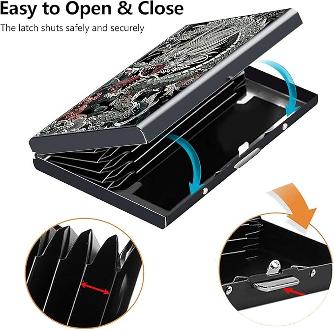 Credit Card Holder, Chinese Dragons Design Mini RFID Blocking Aluminum Wallet Slim Metal Hard Case Shell Travel Wallet ID Case Small Credit Cards Case Business Cards for Women Men Girls
