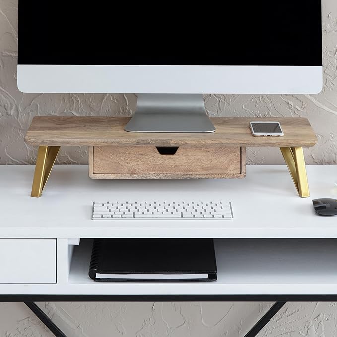 Anji Mountain Monitor Stand - Desktop Organizer & Laptop Riser, Ergonomic Monitor Riser, Space-Saving Monitor Stand for Desk, Durable Construction, Easy Assembly, Ideal for Home & Office,Natural