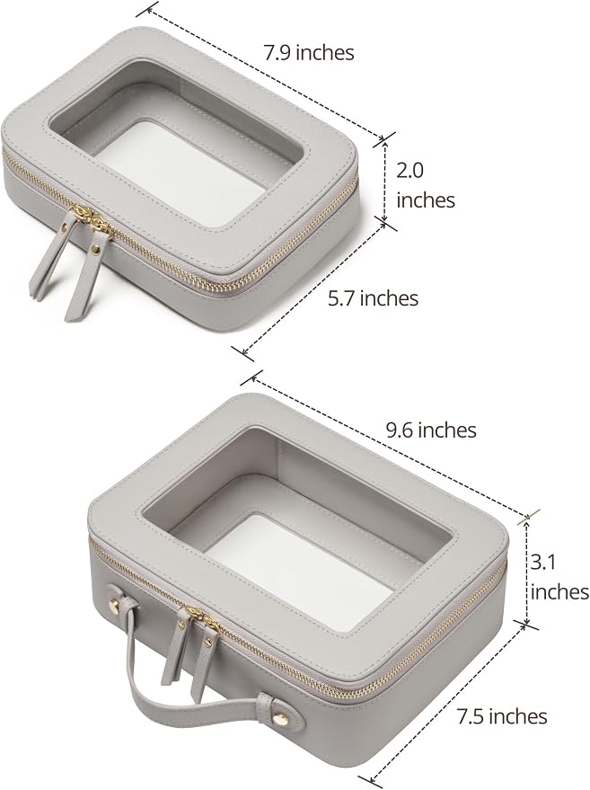 Popvibe Clear Makeup Case Set Toiletry Bag Travel Large Clear Cosmetic Bag with Zipper, Big Make Up Bag Organizer Women Traveling TSA Approved Transparent Bag Car for Essentials, Beige Grey