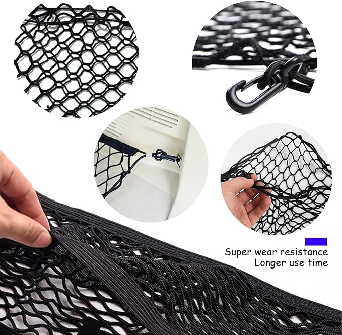 BetterJonny Elastic Trunk Cargo Net - Double Layer Universal Stretchable Car Cargo Net with Hook for SUV, Jeep, Truck (15.7x35.43 Inch)