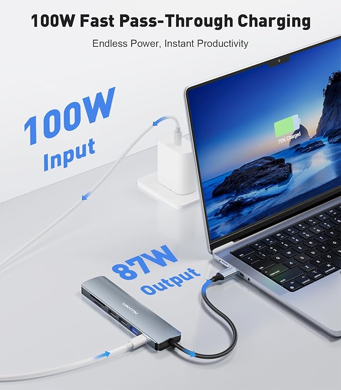 USB C Hub 7 in 1 Multiport Adapter with 4K HDMI Dongle, 100W PD, SD/TF Card Reader, 3 USB-A, USBC Docking Station for MacBook Mac Pro/Air, Dell, HP, ASUS, Acer and Other Type C Laptops