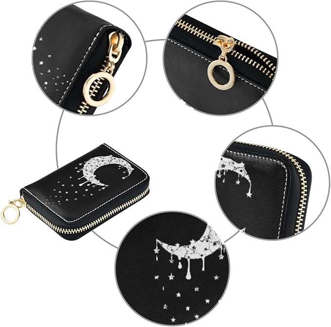 Moon RFID Credit Card Holder Wallets Accordion for Women Leather Zipper Card Case Accordion Wallet for Ladies Girls