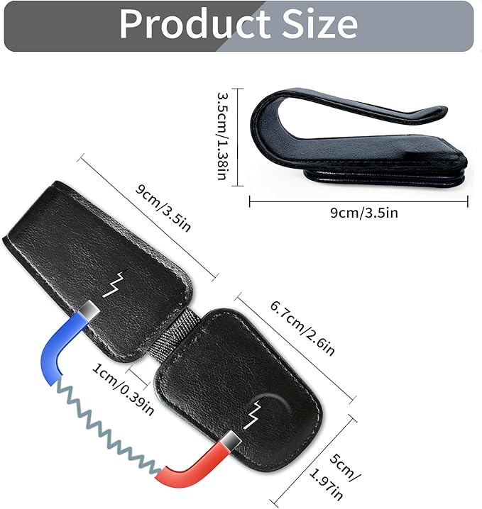 TILDOSAC Magnetic Sunglass Holder for Car Visor,Leather Glasses Holder,Vehicle Accessories Sunglasses Visor Clip for Truck 2 Pack (Black Pink)