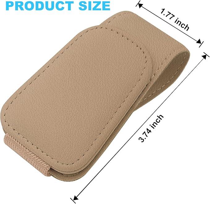 TCJJ Sunglasses Holders for Car Visor,Car Magnetic Glasses Holder Leather Sunglasses Clip and Ticket Card Clip Suitable for Car Interior Visor and Different Size Eyeglasses(Beige/2)
