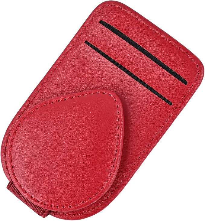 Sunglass and Card Holder for Car Visor, 2 Card Slots Visor Glasses Clip, Strong Magnetic Visor Holder, Visor Accessories for Cars SUV((Red 1Pc)