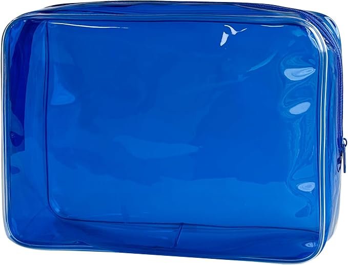Waterproof PVC Makeup Bag - Leakproof Cosmetic Organizer for Travel Toiletry Storage 9.84×7.09×2.36 Inch for Women & Men (Blue)