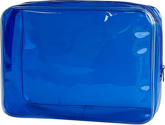 Waterproof PVC Makeup Bag - Leakproof Cosmetic Organizer for Travel Toiletry Storage 9.84×7.09×2.36 Inch for Women & Men (Blue)