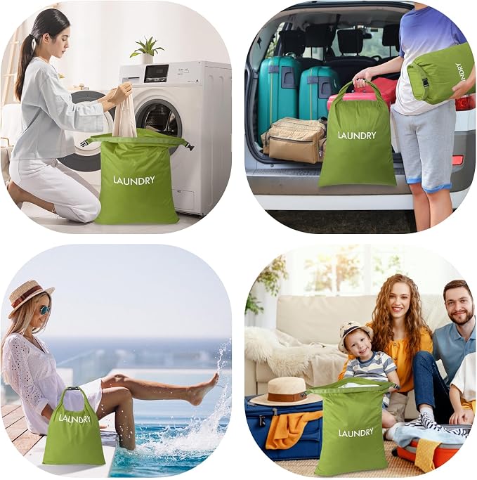 2 Pack Waterproof Travel Laundry Bag Set, Roll-Top Wet Dry Bag for Odor Control & Separating Dirty Clothes, Packable Space Saver Organizer for Gym, Swimming & Cruise Suitcases
