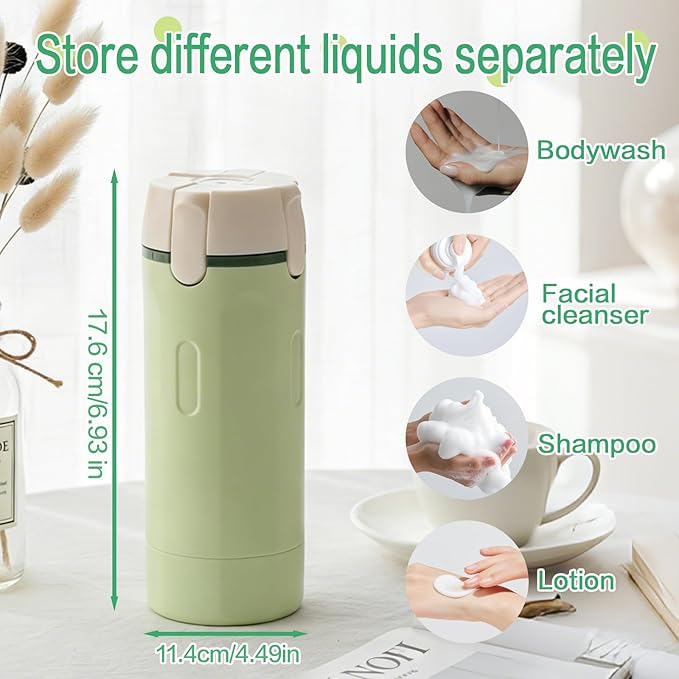 4 in 1 Travel Dispenser Bottle for Flying Essentials Camping Toiletries Pump Leak Proof Size Portable Containers for Shampoo Lotion Creams Body Wash Conditioner Refillable Attached Label (White)