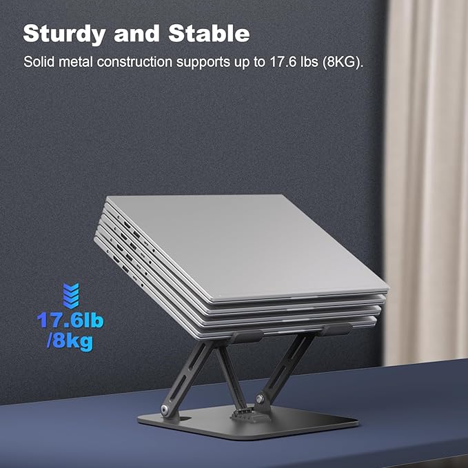 Adjustable Laptop Stand for Desk, Portable Laptop Riser with 3 Support Arms, Super Sturdy Foldable Metal Ventilated Ergonomic Notebook Holder for MacBook/Dell/HP (10-17.3'')