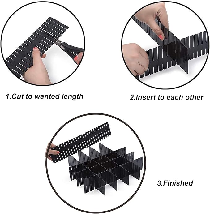 Onerbuy 8pcs Adjustable Grid Drawer Dividers DIY Plastic Closet Separator Tidy Organizer Container for Underwear Socks Belt Office Supplies (Black)