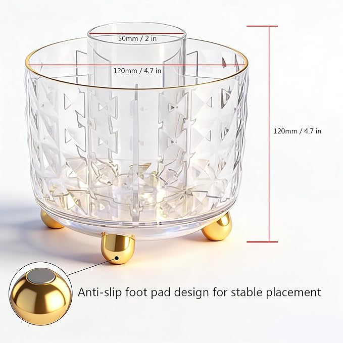 360° Rotating Pencil Holder for Desk, Makeup Brush Holder with 6 Slots, Desk Organizer for Writing Utensil, Office and School Supplies (Transparent)