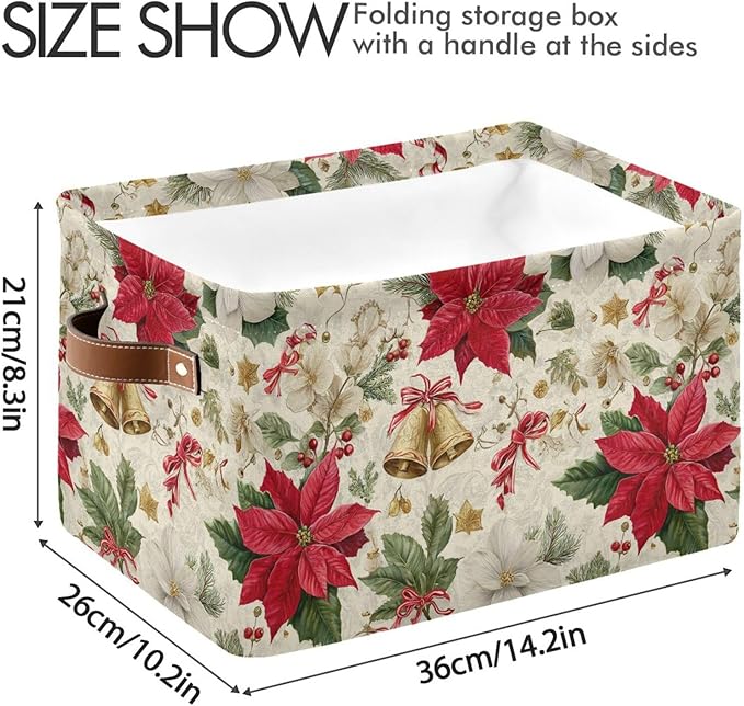Aslsiy Storage Basket Christmas Botanical Plants Flowers Bells Nursery Bins Baby Canvas Box Clothes Shelf Basket Laundry Hampers 2 Pcs