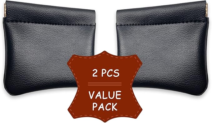VOFOON [Upgrade] Leather Mini Squeeze Coin Purse, Small Jewelry Pouch Leather Travel Bag Coin Holder For Men/Women 2/4 Pack