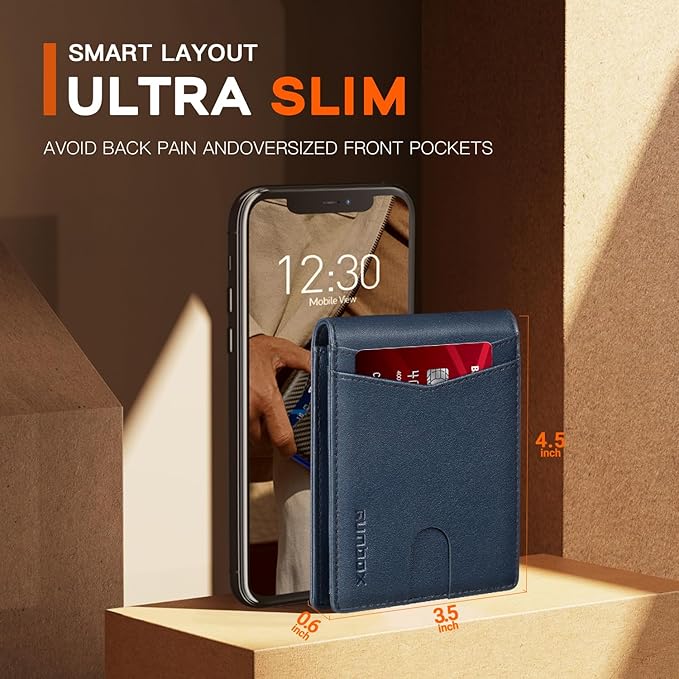 RUNBOX Wallet for Men Slim Leather Bifold RFID Blocking Minimalist Front Pocket Design with Gift Box