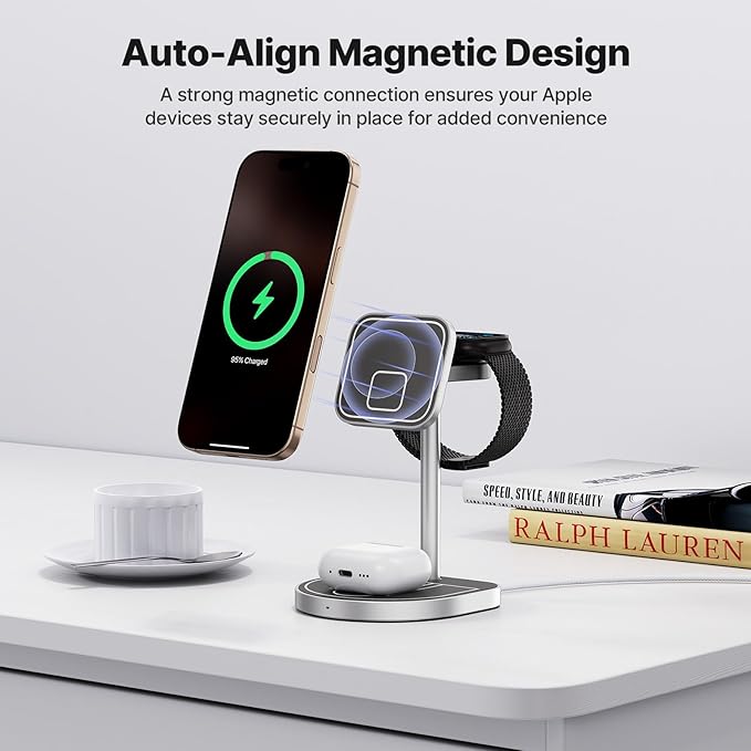 KU XIU X85 3-in-1 Wireless Charger Stand, Magnetic Charging Station for iPhone 17??2 & iPhone Air, Apple Watch S11??/SE/Ultra, AirPods 4/3/2/Pro ??Adjustable Stand, Basketball Court-Inspired Design