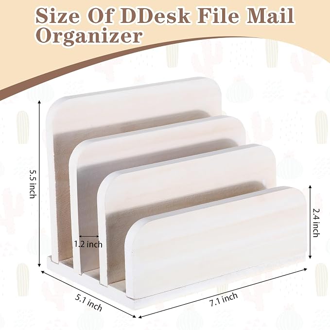 Briwooody Wooden Mail Organizer 3 Slots Mail Holder for Desk Wood File Paper Letter Holder for Letter Envelope Filing Cell Phone Document Storage, Organizer Tray for Office and Home(White)