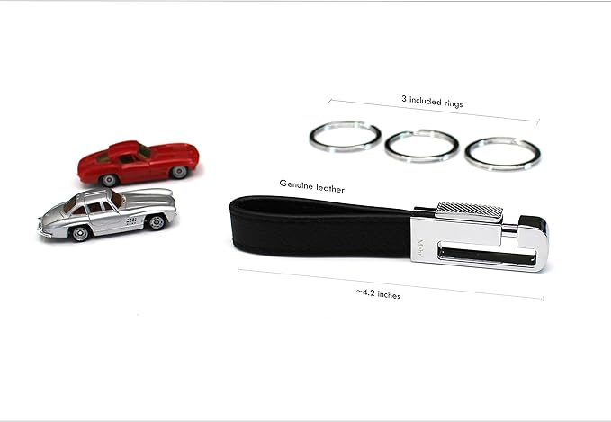 Mehr Keychain - Leather Detachable Key Ring Holder, Valet Key Chain for Cars KC8 (Black)