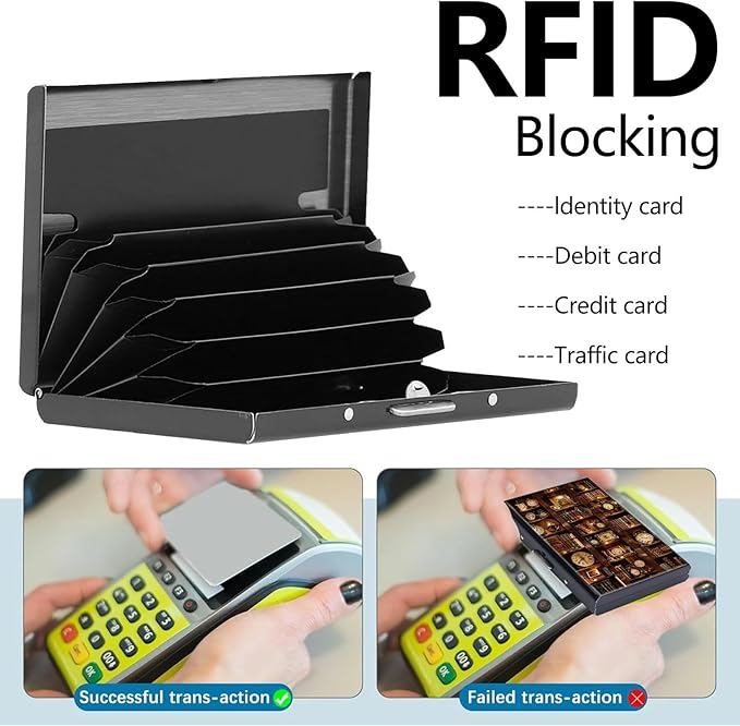 Credit Card Holder, Bookshelf with Clocks Design Mini RFID Blocking Aluminum Wallet Slim Metal Hard Case Shell Travel Wallet ID Case Small Credit Cards Case Business Cards for Women Men Girls