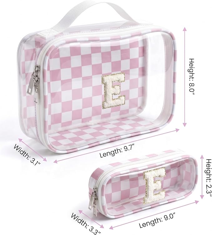 LETGO Birthday Gifts for Mom Women Daughter Birthday Gifts for Kids Teen Girls|Initial Makeup Bag |Travel Cosmetic Bag| 11 12 13 14 15 16 Years Old Girl Gift Teacher Graduation Gift(E,Pink&Beige)