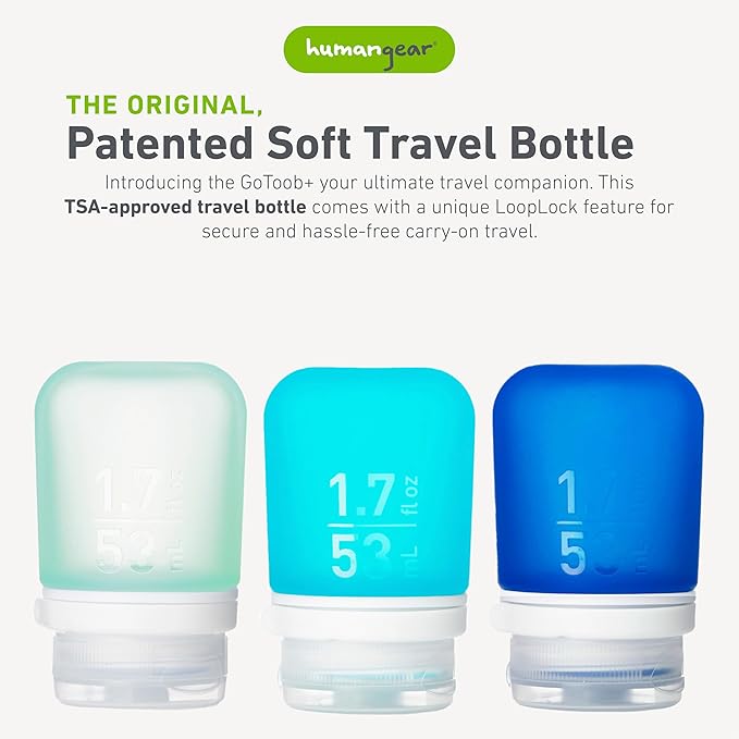 humangear GoToob+ Bottles - Silicone Leak-Proof Travel Tubes for Toiletries, Camping & TSA Carry-On (3-Pack), Small (1.7 fl oz; 53ml), Mint/Aqua/Teal