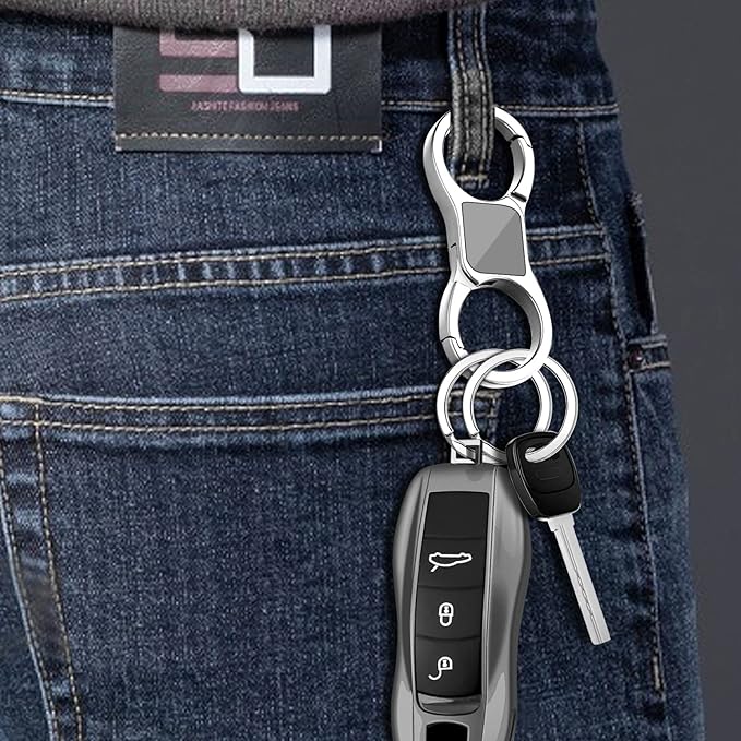 Idakekiy Key Chain Quick Release Spring with 4 Key Rings Heavy Duty Car Keychain Organizer for Men and Women