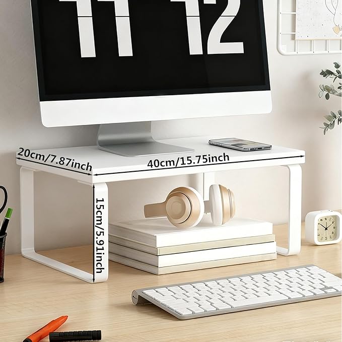 Stable Wood Computer Monitor Stand for Desk Organizer, Anti-slip Computer Riser Monitor Shelf for PC Laptop Notebook Home & Office (Beige)