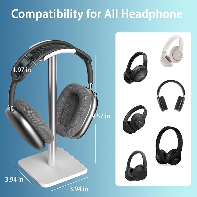 Headphone Stand - Headset Stand with Aluminum Hanger, Headphone Holder for AirPods Max, Sony, Bose, Beats and More (White)