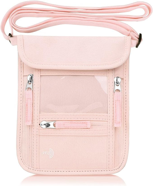 WALNEW Passport Holder Neck Pouch Travel Wallet for Women and Men, RFID Blocking Security Slim Traveling Wallet with Around Neck Lanyard Strap