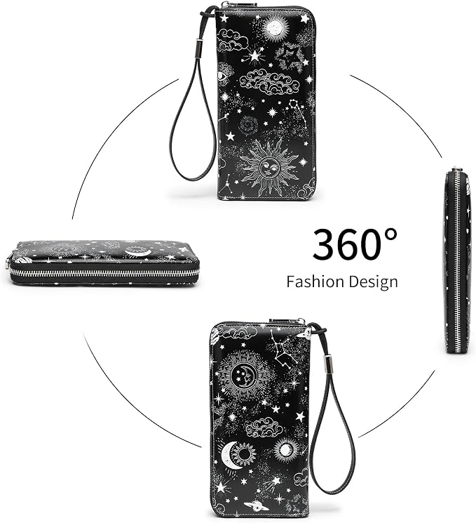 Rfid Blocking Wristlet Large Wallet for Women Credit Card Holder Bifold Designer Zipper Phone Long Wallet Purse Starry Sky