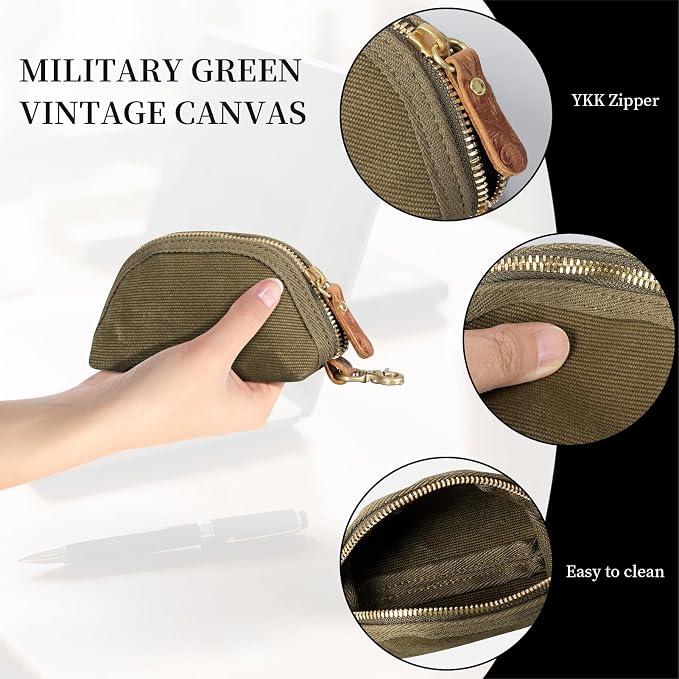 Gexmil Coin Purse with Zipper, Pure Premium Cotton, Mini Coin Pouch for Women Men, Change Wallet,Army Green