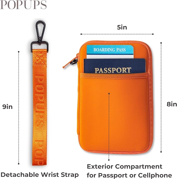 POPUPS Passport Travel Wallet for Women - Large Multiple Document Organizer and Holder with Wristlet - Burnt Orange