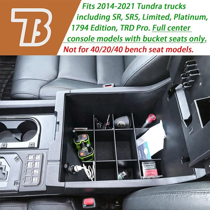 TACOBRO Center Console Organizer Dividers for Toyota Tundra 2014-2021 Accessories Black ABS Plastic Secondary Storage, Armrest Insert Separator