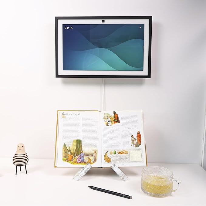 Solid Wood Tabletop Stand for Calenda, ech0 Show 15,ech0 Show 21,ipad,Cookbook,Support Both Horizontal and Vertical Modes. (White)
