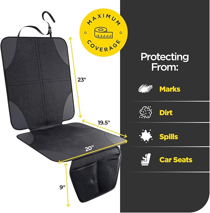 lebogner Car Seat Protector for Baby and Child – Non-Slip, Thick Padded Cover with 2 Mesh Pockets – 1 Pack