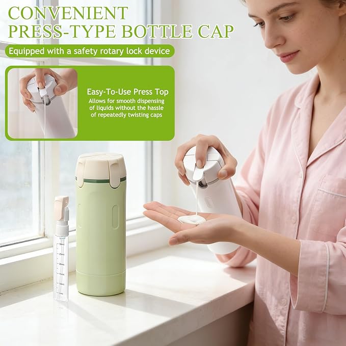 4 in 1 Travel Dispenser Bottle, 4 Pack 30ML Travel Bottles for Toiletries, Refillable, Leak Proof, Portable, for Travel, Camping, Business Trip, for Face Wash, Body Wash, Lotion, Toner (Green)