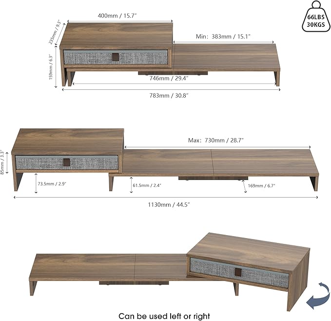 Fenge Computer Monitor Riser Stand with Drawer for 2 or 3 Monitors ,Adjustable Length and Angle Desktop Laptop Stand,Office Organizer,Printer
