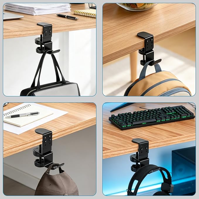 MYITYARD Clamp Mug Hooks Under Desk, Clip On Hook Cup Holder, Desktop Hanging Headphone Hook for Office, Computer Desk, Student Class Desk, Cabinet